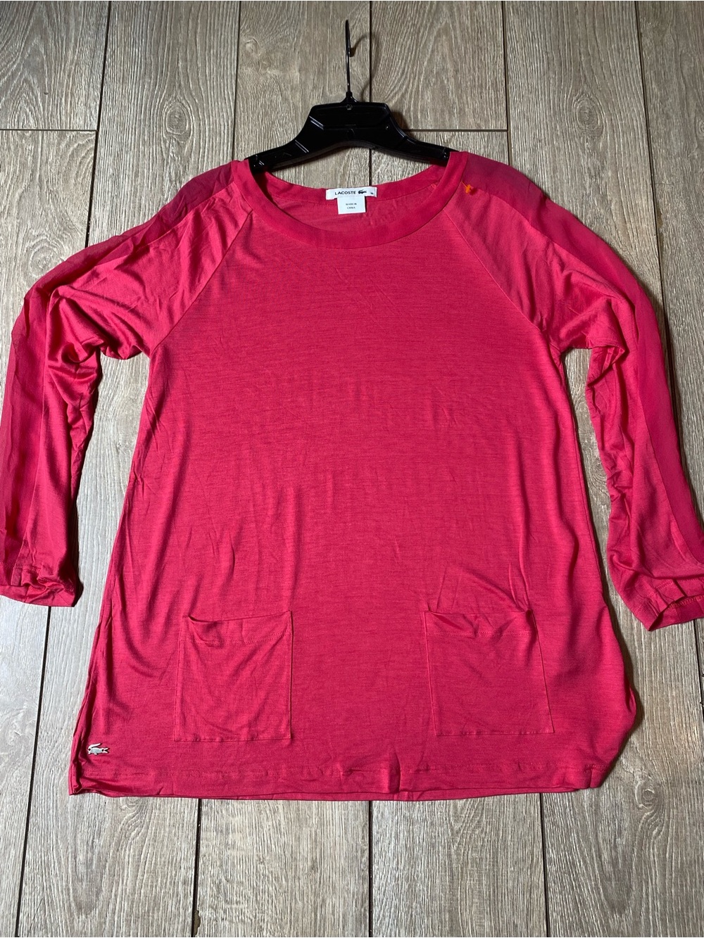 Lacoste Pink Silk Blend Crewneck Tunic Pullover Top Pockets Women's Size 36 (4)